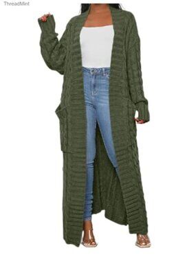 Women's Cable Knit Long Maxi Cardigan Sweater with Pockets